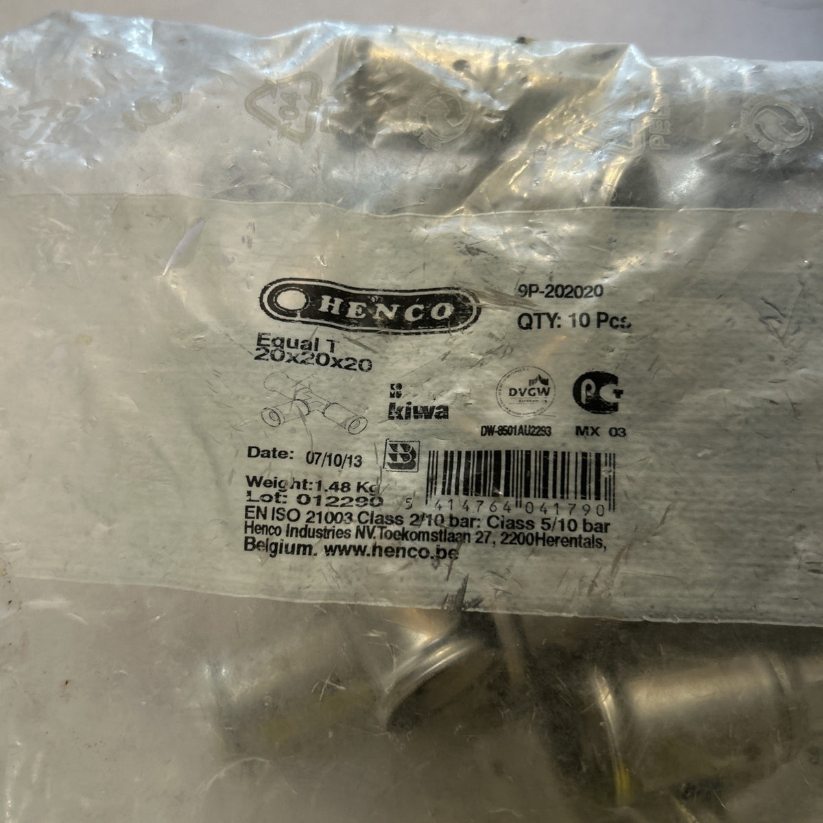 Lot De 10Té à sertir Henco pour tube multicouche 20 x 20 x 20 mm