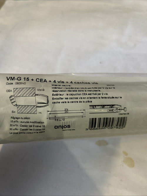 5 Entrée d'air autoréglable VM-G 15 + CEA + 4 vis + 4 cache noir ANJOS 0805NO