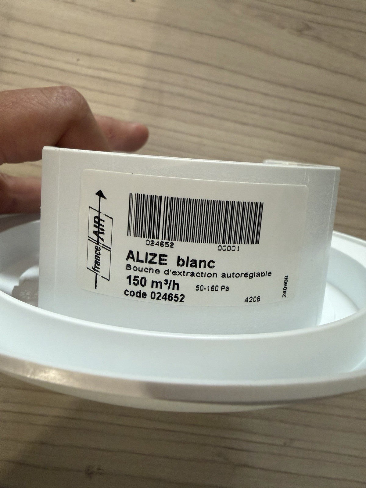 Bouche d’extraction auto réglable Alize blanc 150m3/h
