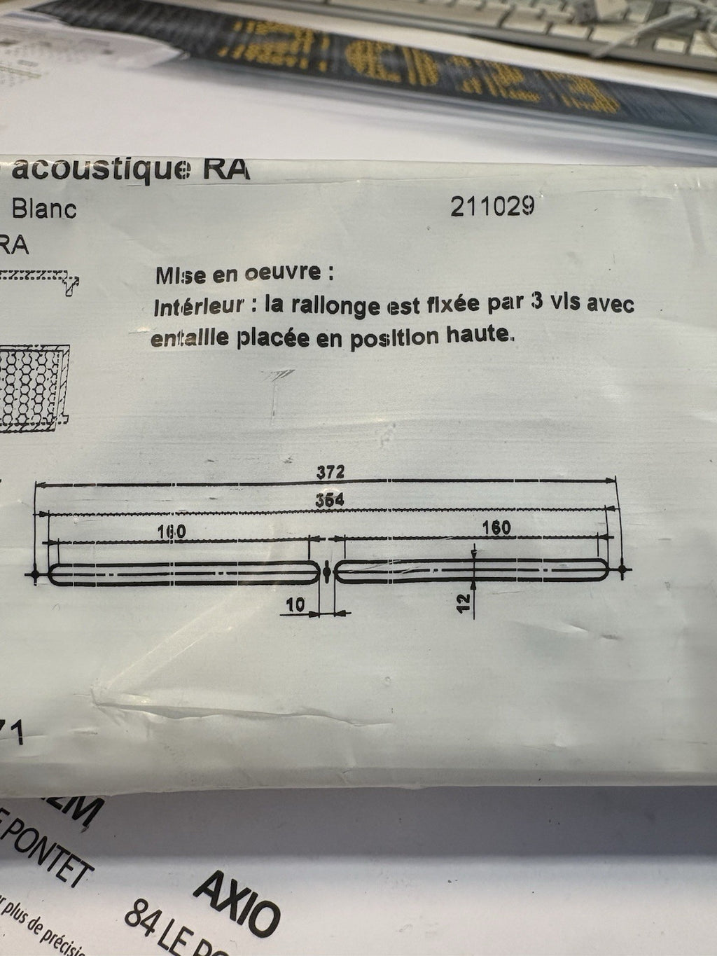 Rallonge acoustique ra code 0610 blanc entrée d’air ventilation