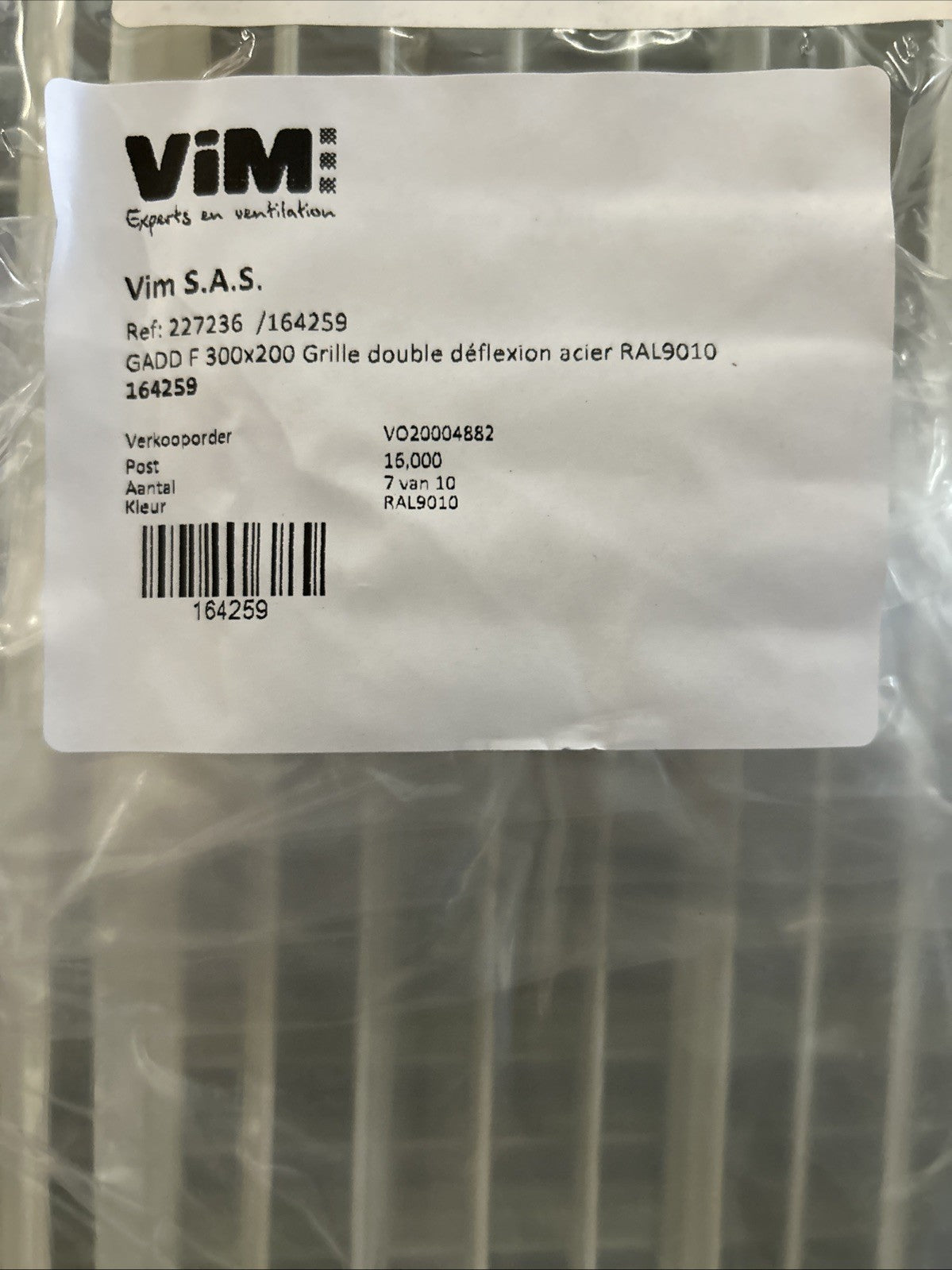 Grille de ventilation double déflexion VIM GADD F 300x200 mm RAL9010