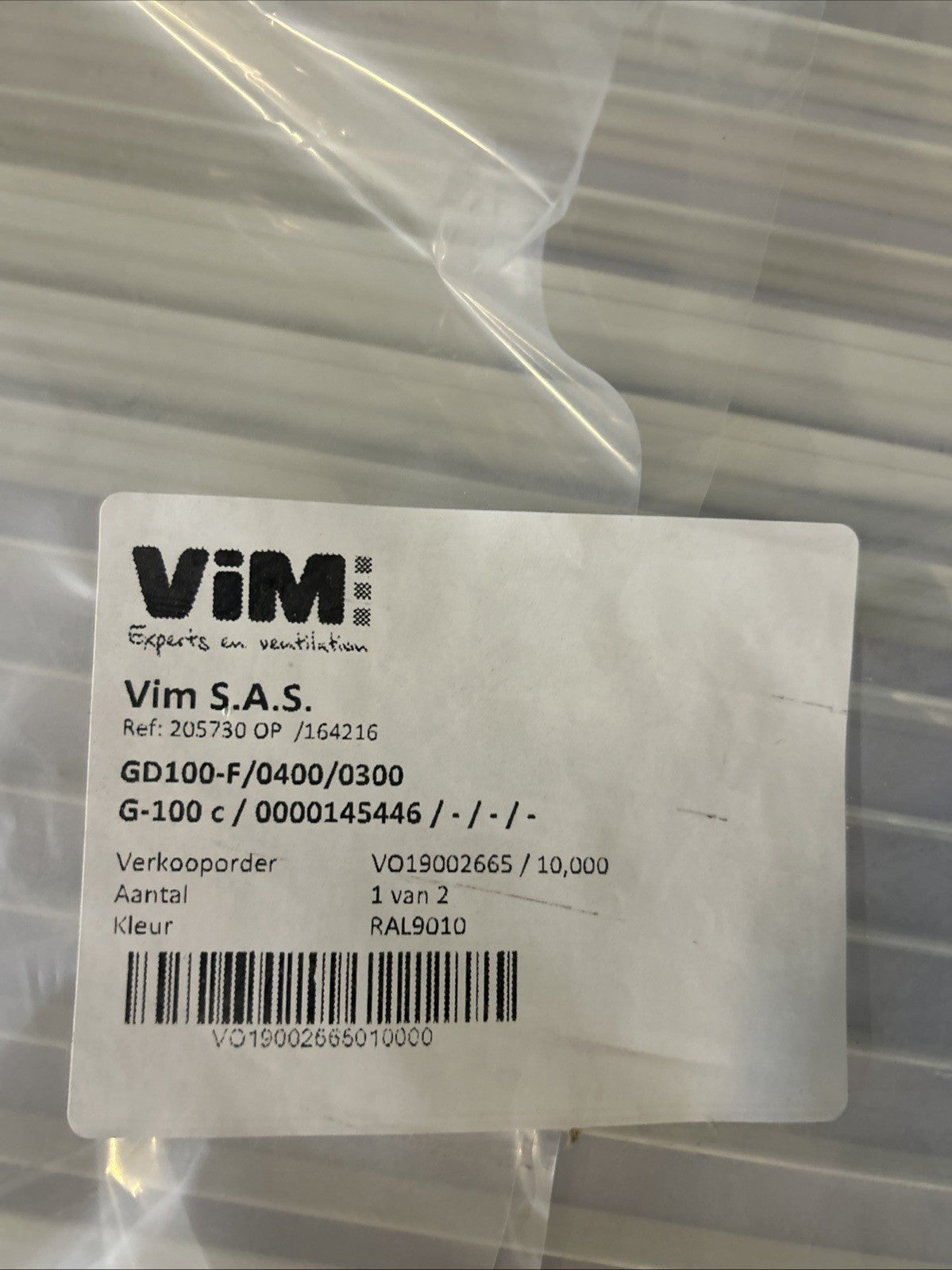 Grille de soufflage Vim S.A.S. - 400x300mm - RAL 9010 (Neuf)