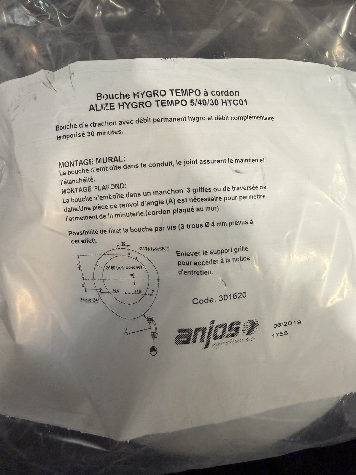 Bouche d’extraction hygroréglable Hygro Tempo à cordon