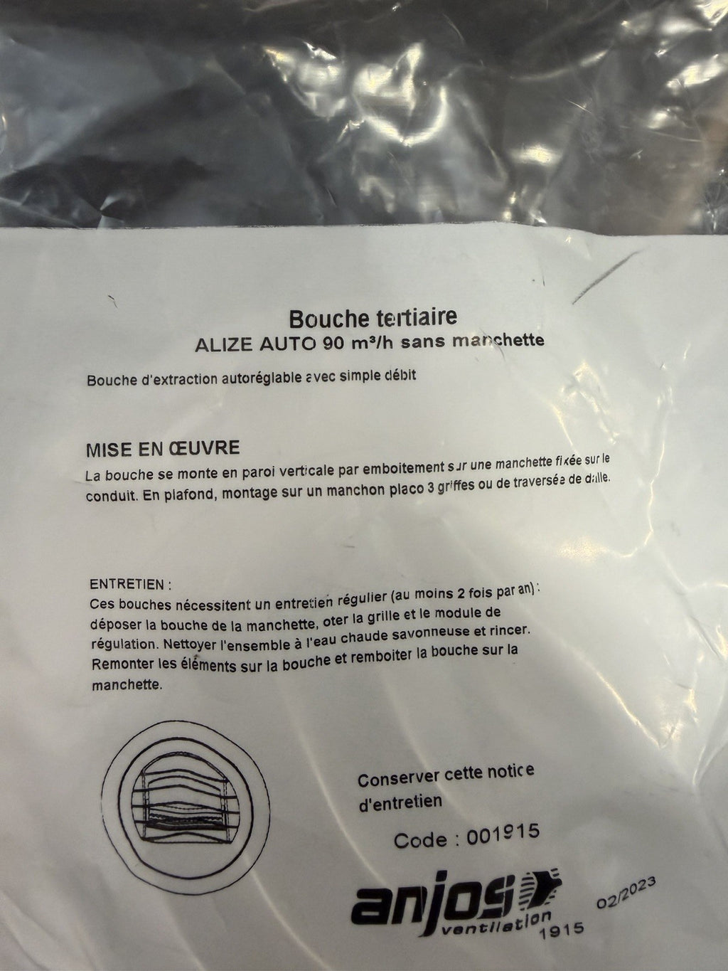 Bouche d’extraction autoréglable Alizé auto 90