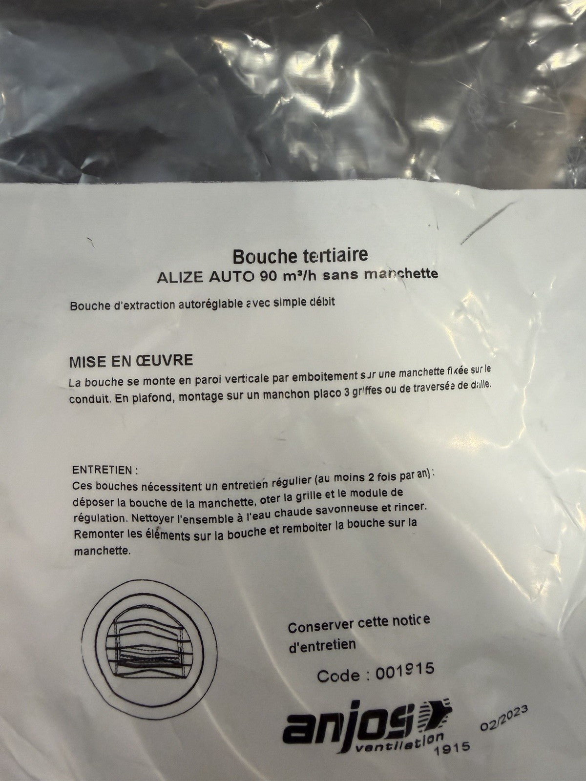 Bouche d’extraction autoréglable Alizé auto 90