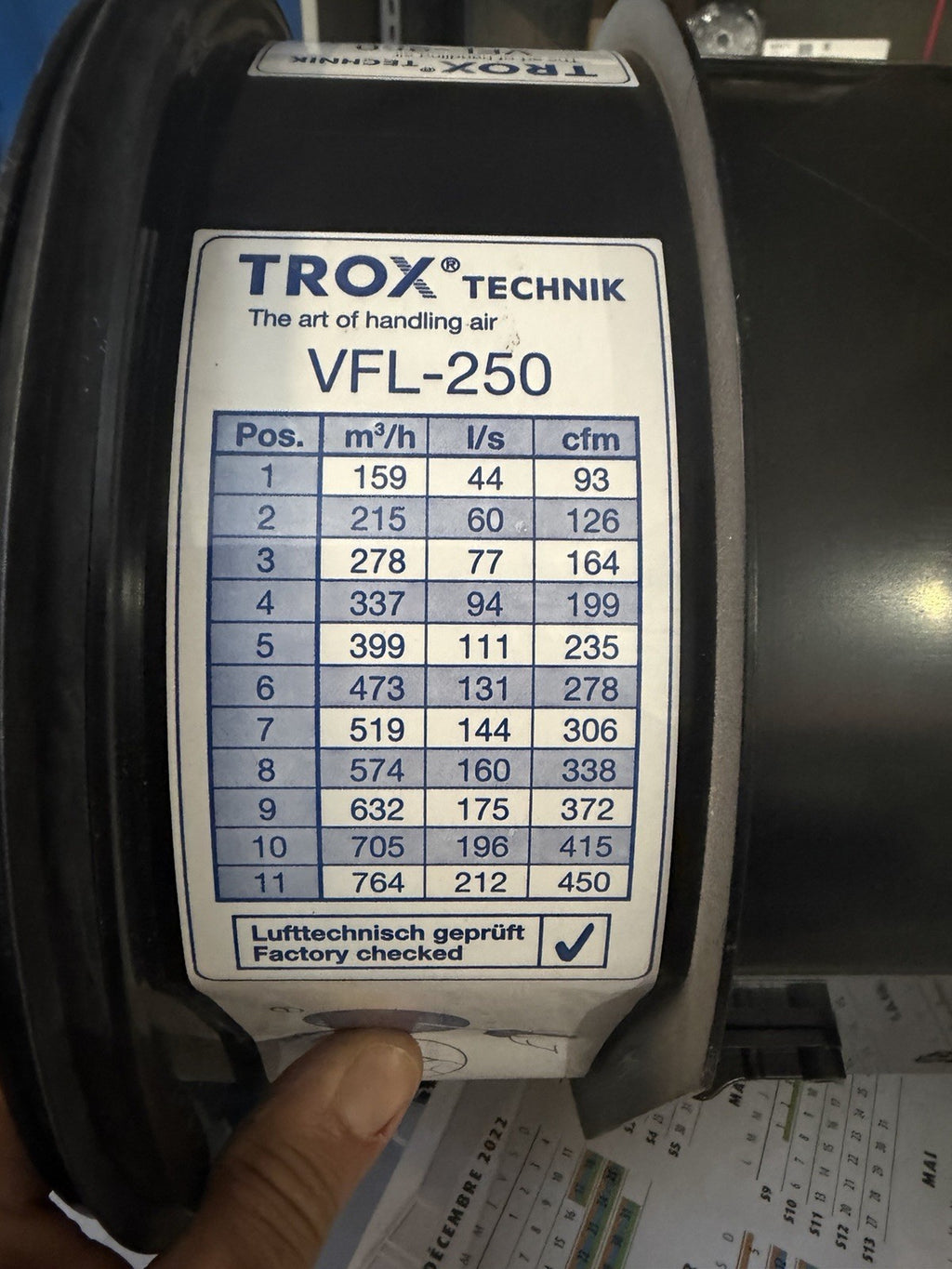 circulaire régulateur de débit d'air VFL 250