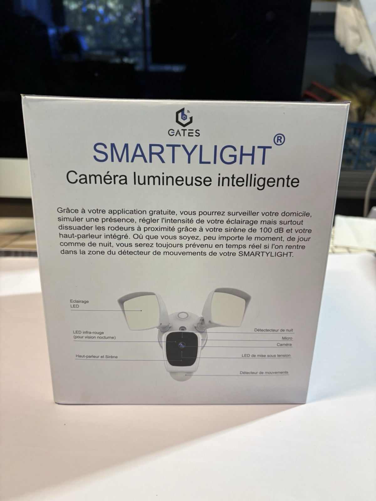 GATES SMARTYLIGHT Caméra surveillance Wi‑Fi 1080p IP65 230V PIR 128Go