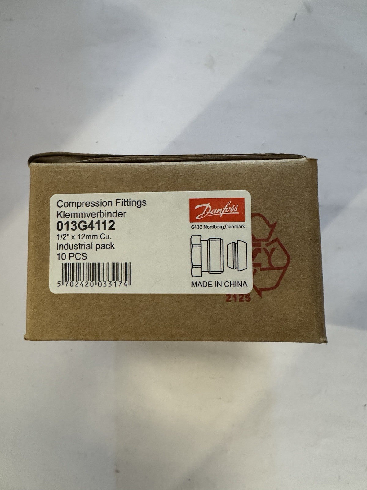 RACCORD A Pression 1/2" X 12 - Danfoss 013G4112
