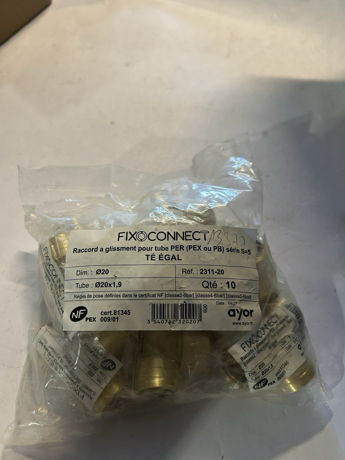 Lot De 10 raccord À Glissement Pour tube Per (PEX ou PB) Série=5