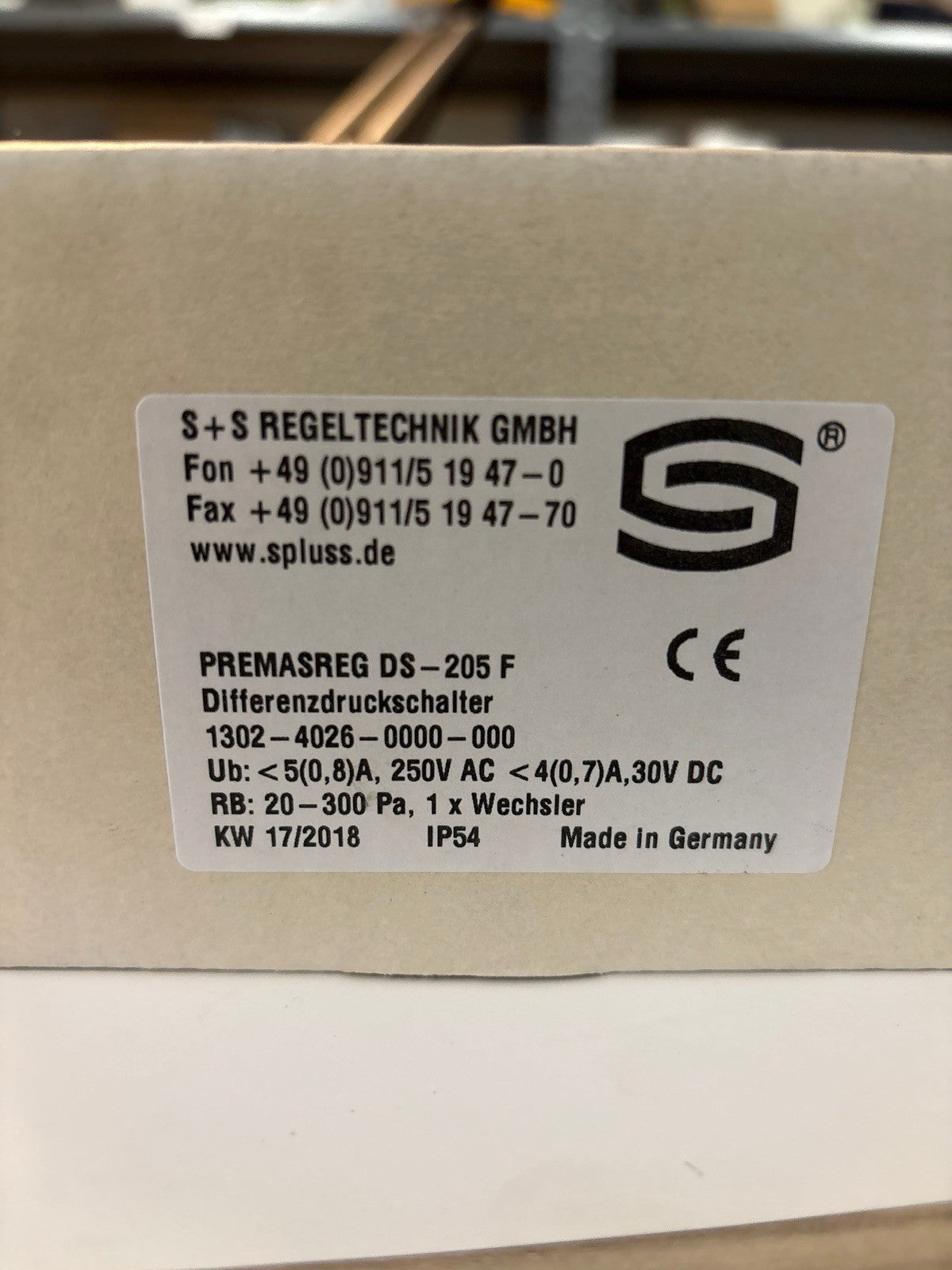 Pressostat différentiel S+S Regeltechnik PREMASREG DS-205F (Neuf complet)