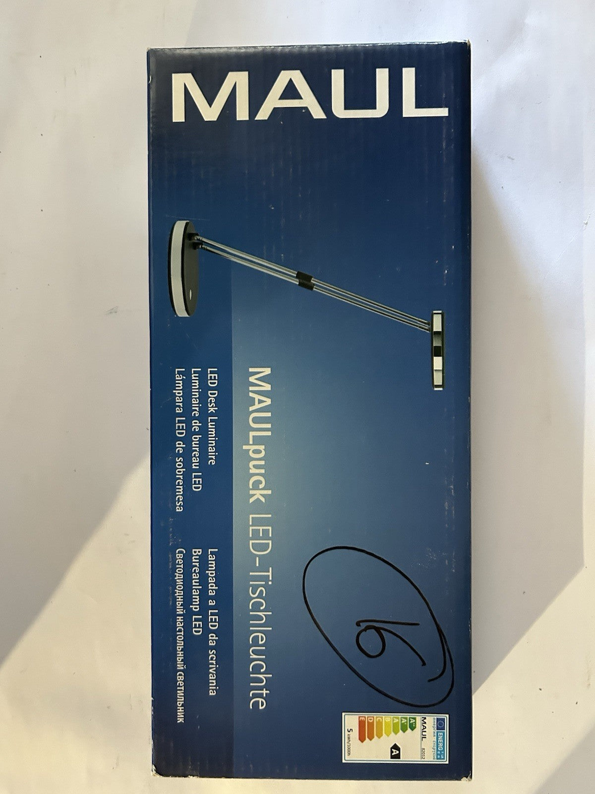 Luminaire de bureau MAULpuck LED 6.500 K socle noir