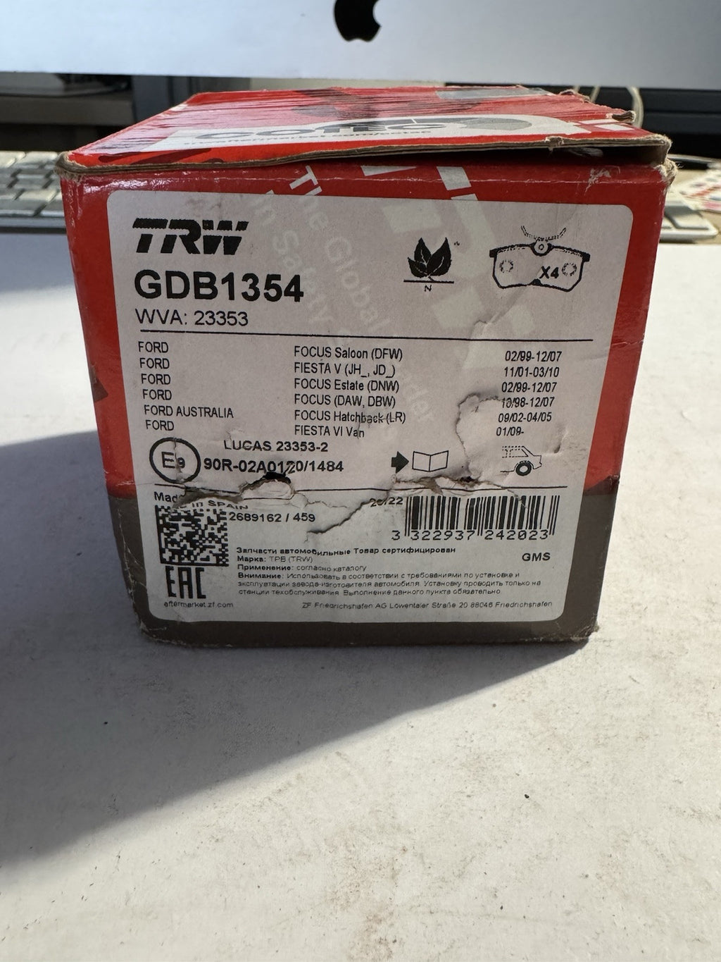 Plaquette De Frein Arrière TRW GDB1354 Ford Focus, Fiesta, Austalia