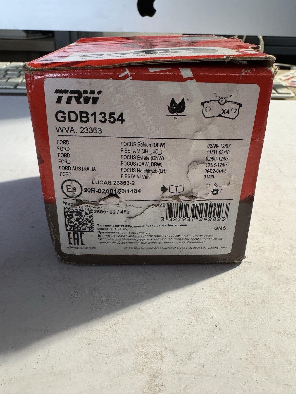 Plaquette De Frein Arrière TRW GDB1354 Ford Focus, Fiesta, Austalia