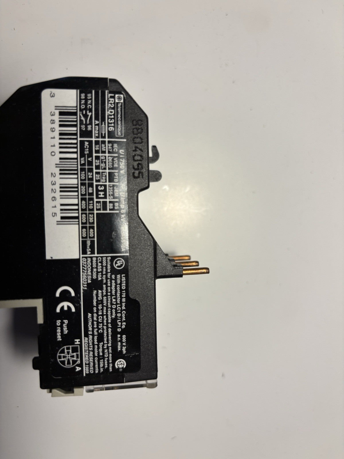 Relais thermique TeSys Télémécanique / Schneider - LR2 D1316 (9 - 13 A)