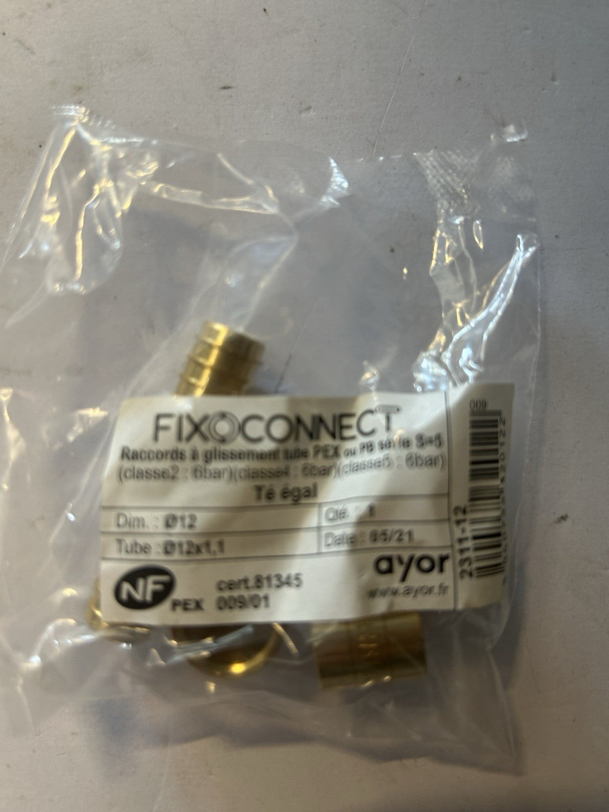 10 Raccord Pour tubes PER, pression max 10 bars, certifié NF