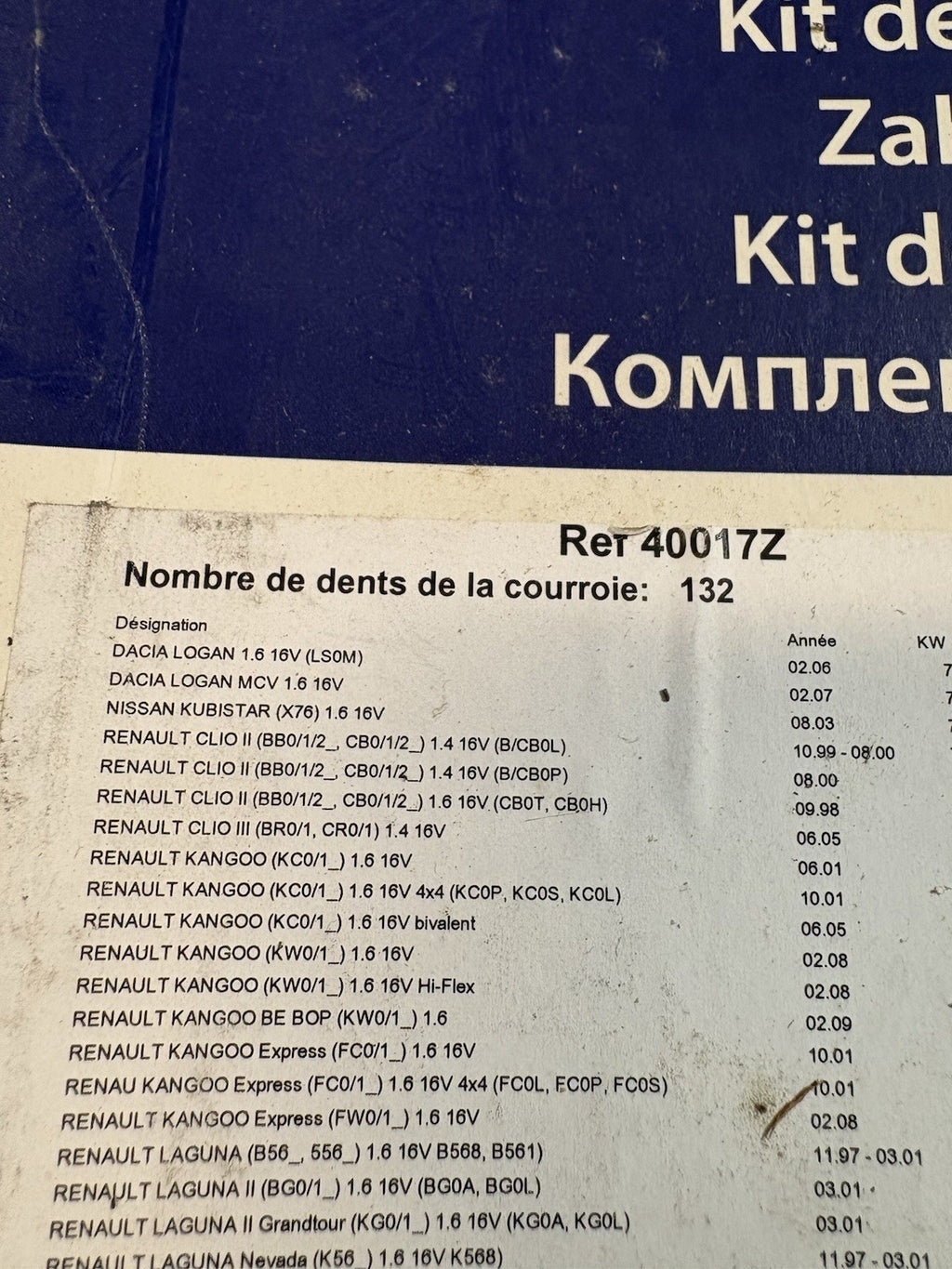 Kit distribution Renault Ref 40017e Mégane.clio,kangoo ect…