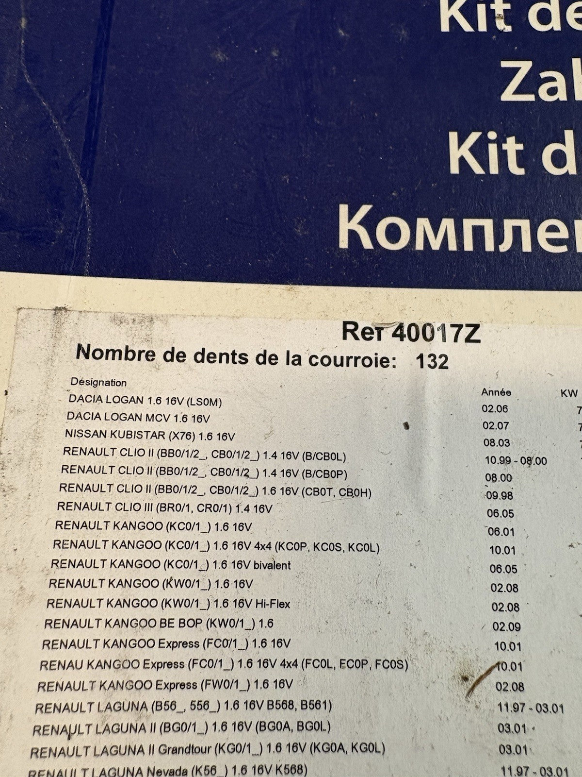 Kit distribution Renault Ref 40017e Mégane.clio,kangoo ect…