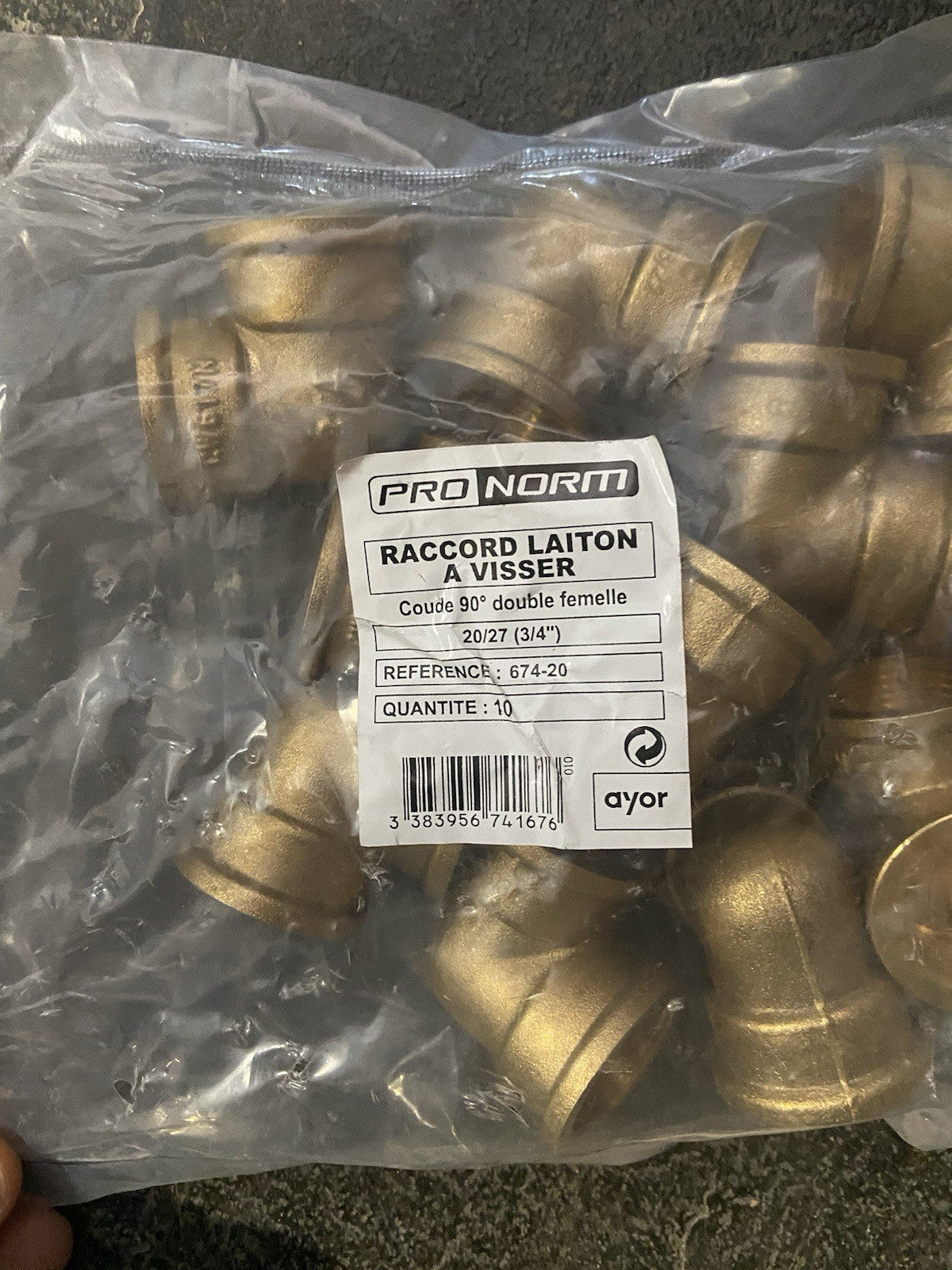 Raccord laiton à visser coude 90 double femelle ProNorm (sachet de 10)