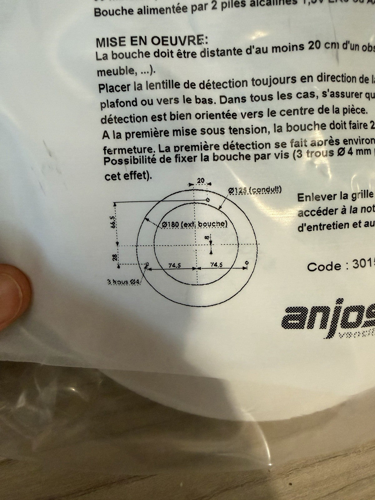 Bouche WC 5/30 m³/h - Détection à piles - ALIZÉ Vision - Anjos