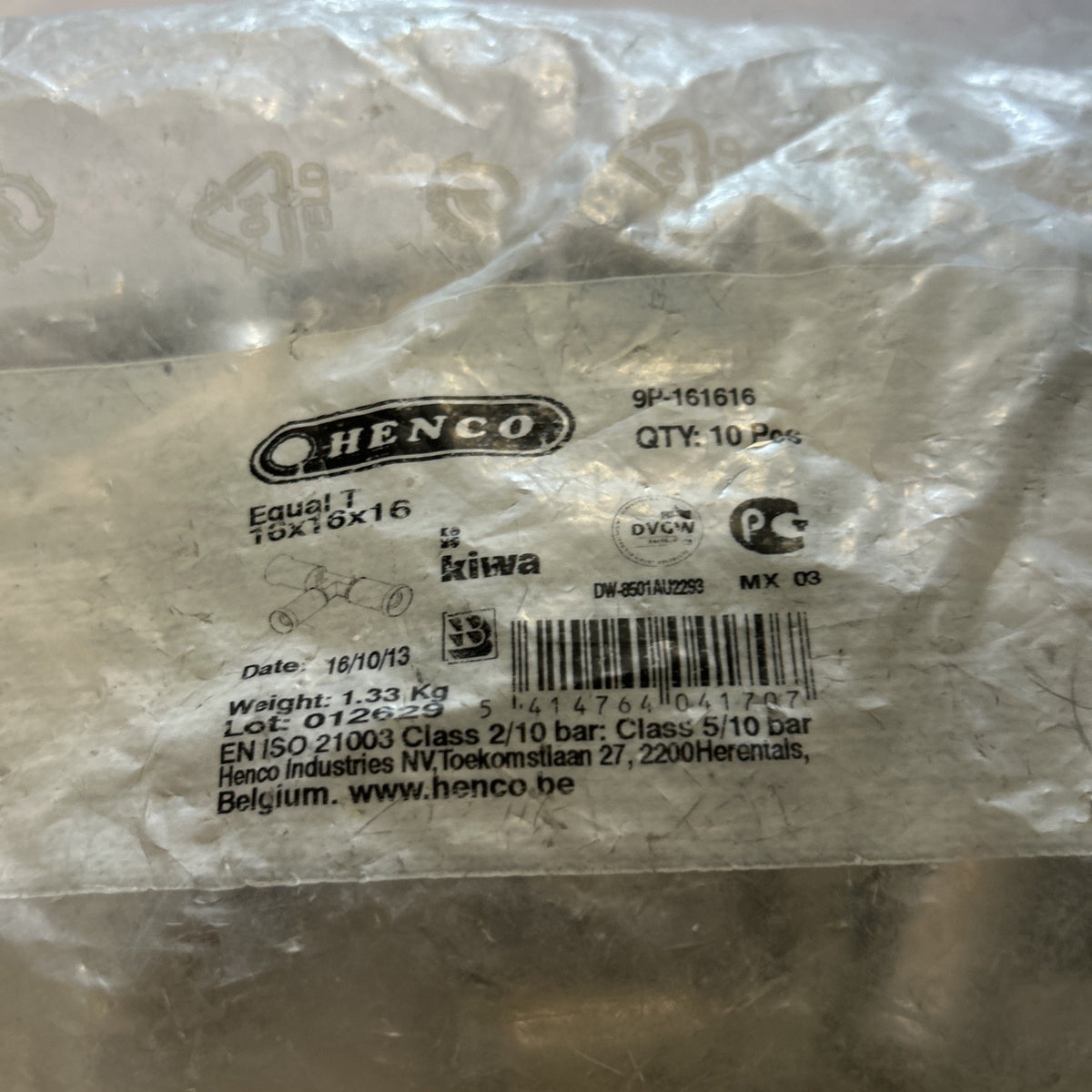 Lot De 10 Té Henco à sertir laiton 16/2mm fff eau potable -