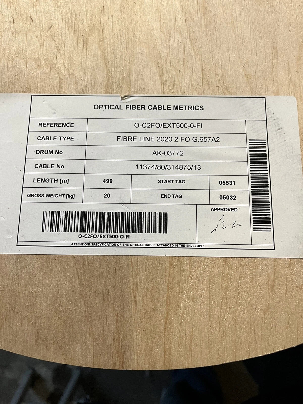 Touret Fibre Noire G657 A2 Pelable 1 Brin 500m