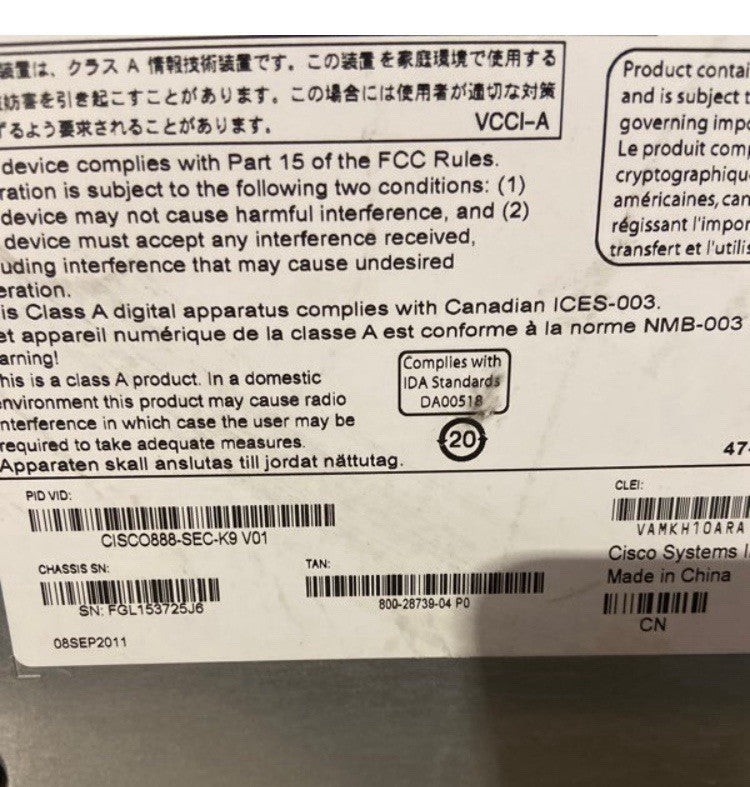 Cisco - C888-K9 Router - WLAN 100 Mbps - 4-Port