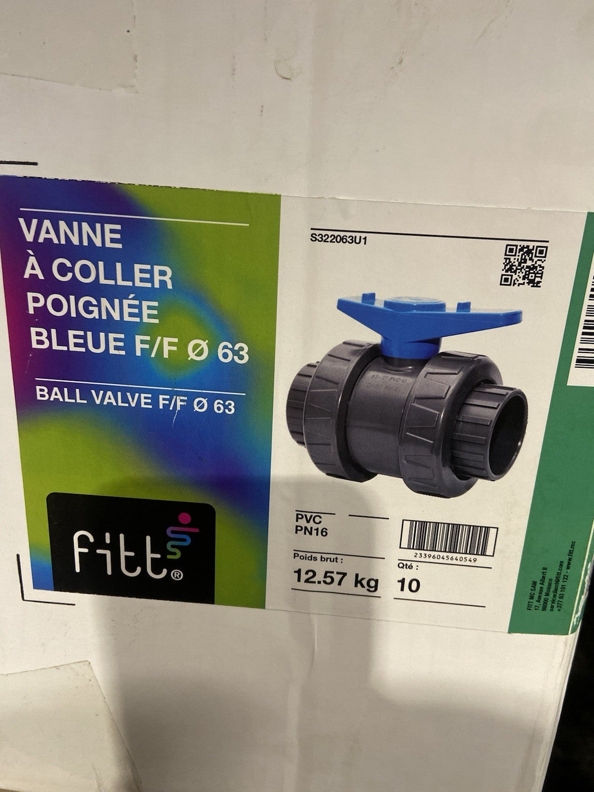 Vanne à coller poignée bleue F/F 63 FITT