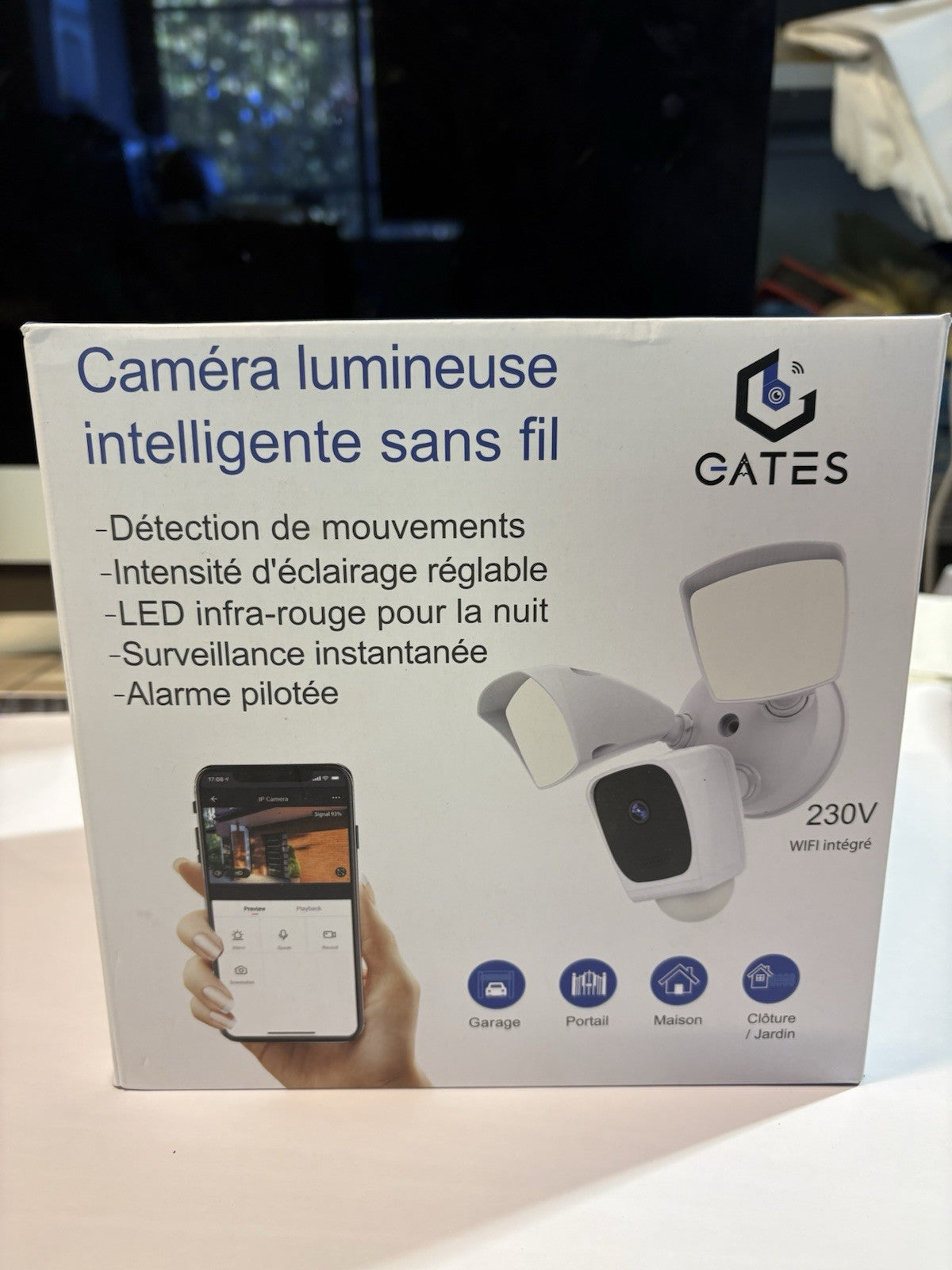 GATES SMARTYLIGHT Caméra surveillance Wi‑Fi 1080p IP65 230V PIR 128Go