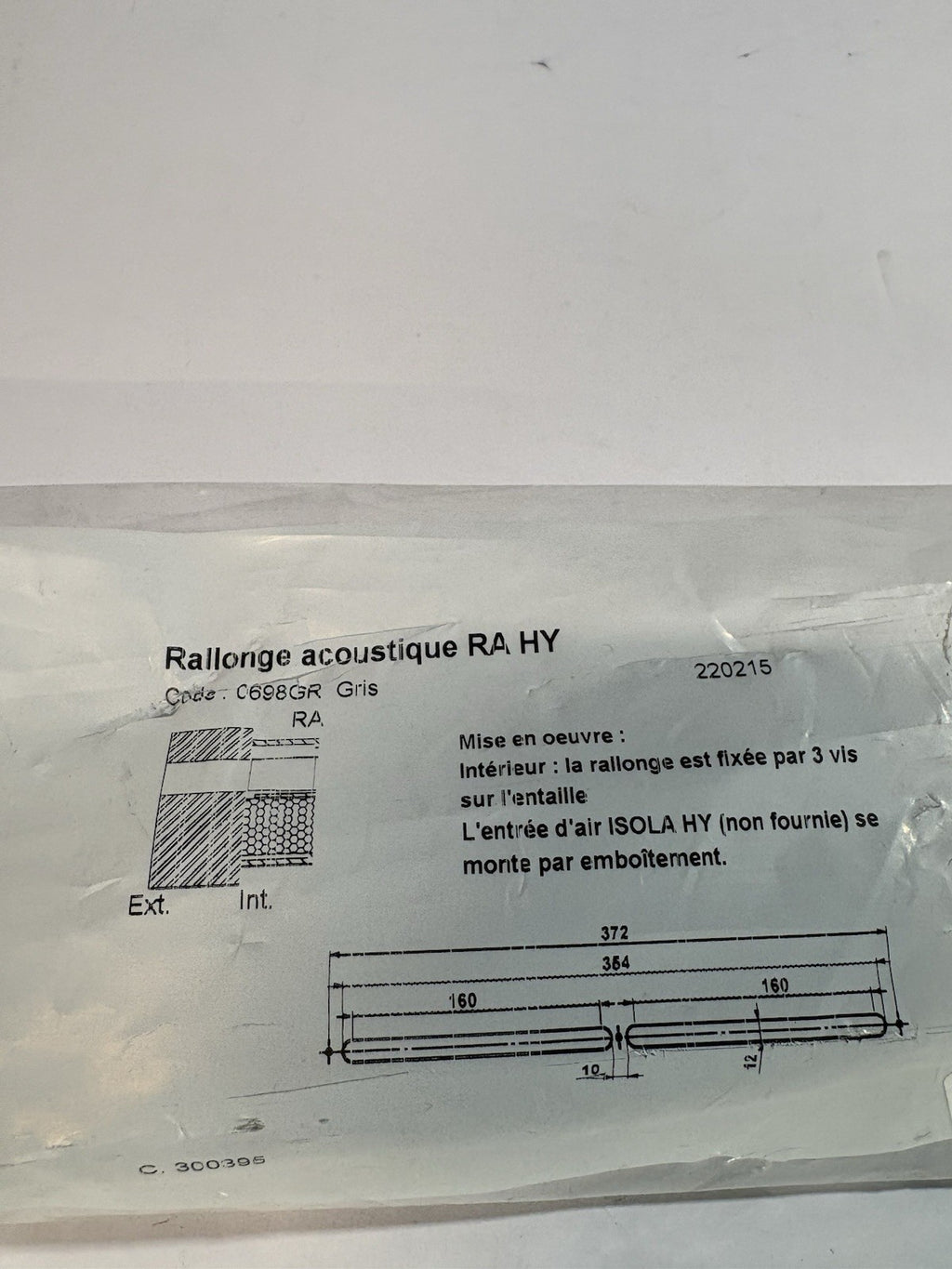 Rallonge acoustique RA HY anjos 0698 gris grille ventilation