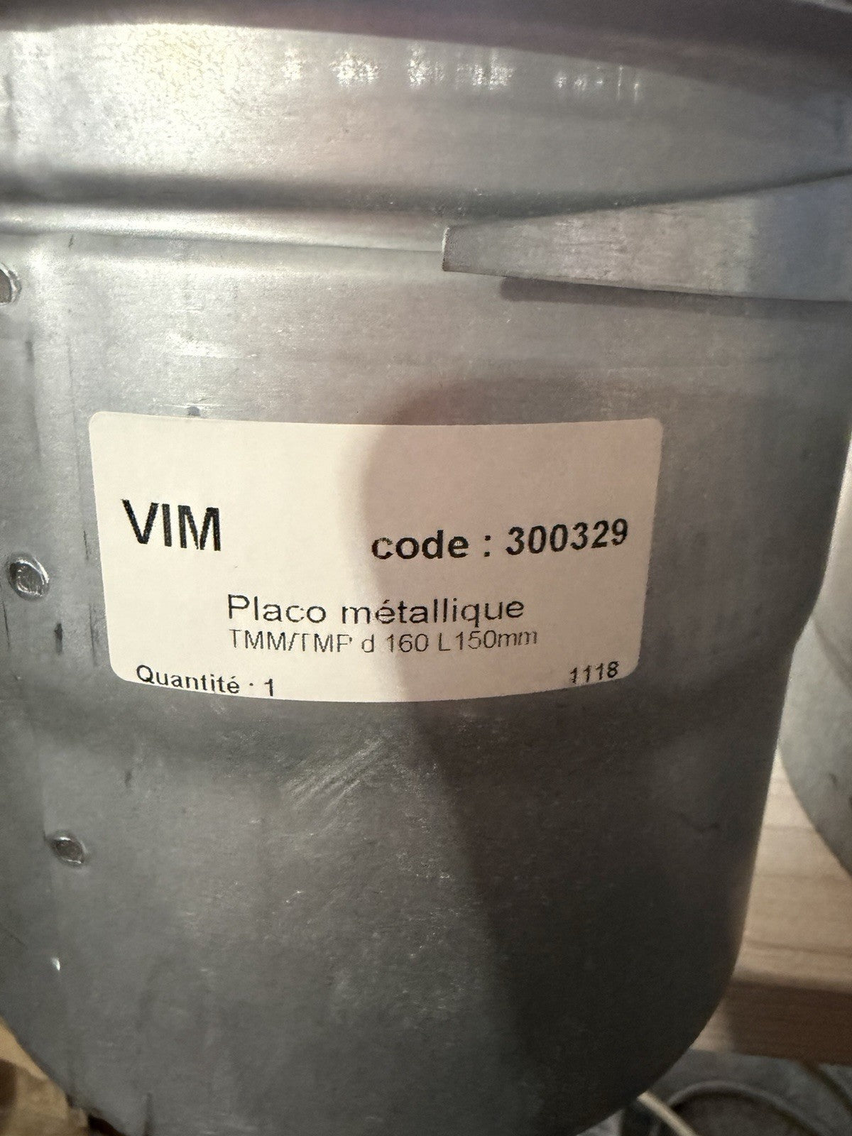 Placo métallique VIM d 160L 150mm