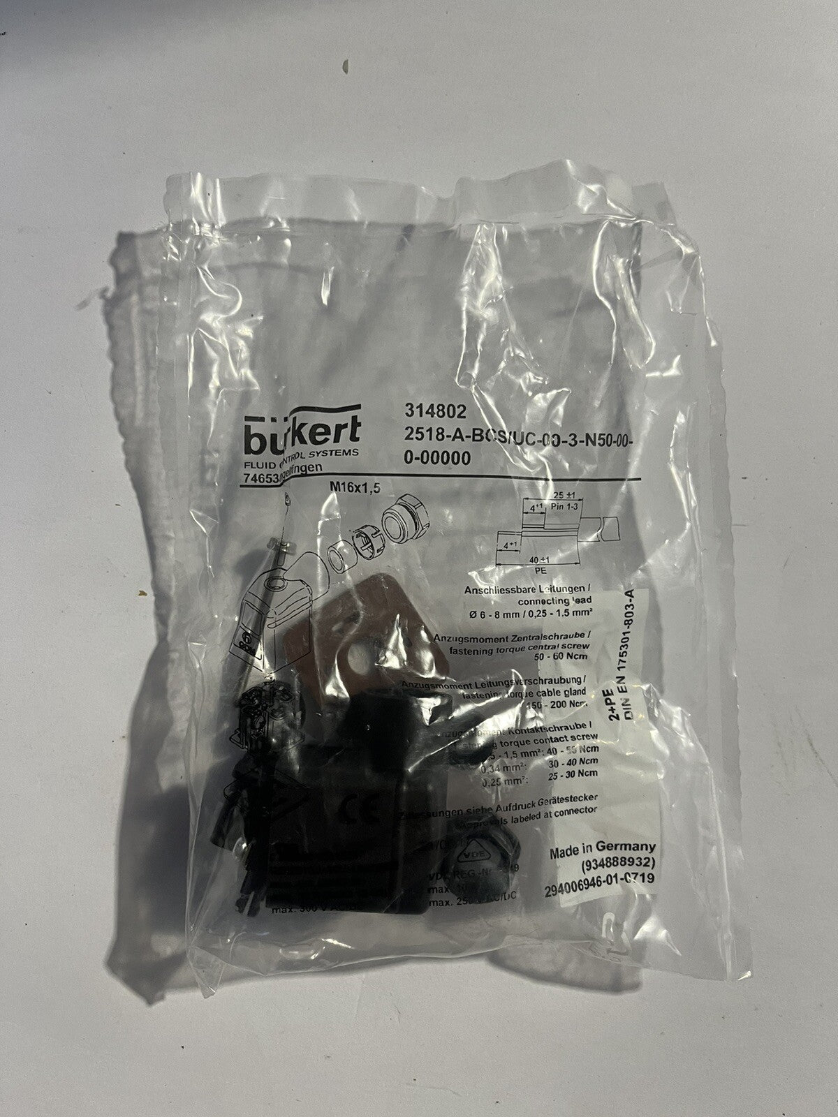 Prise sur câble pour électrovanne Burkert 315346