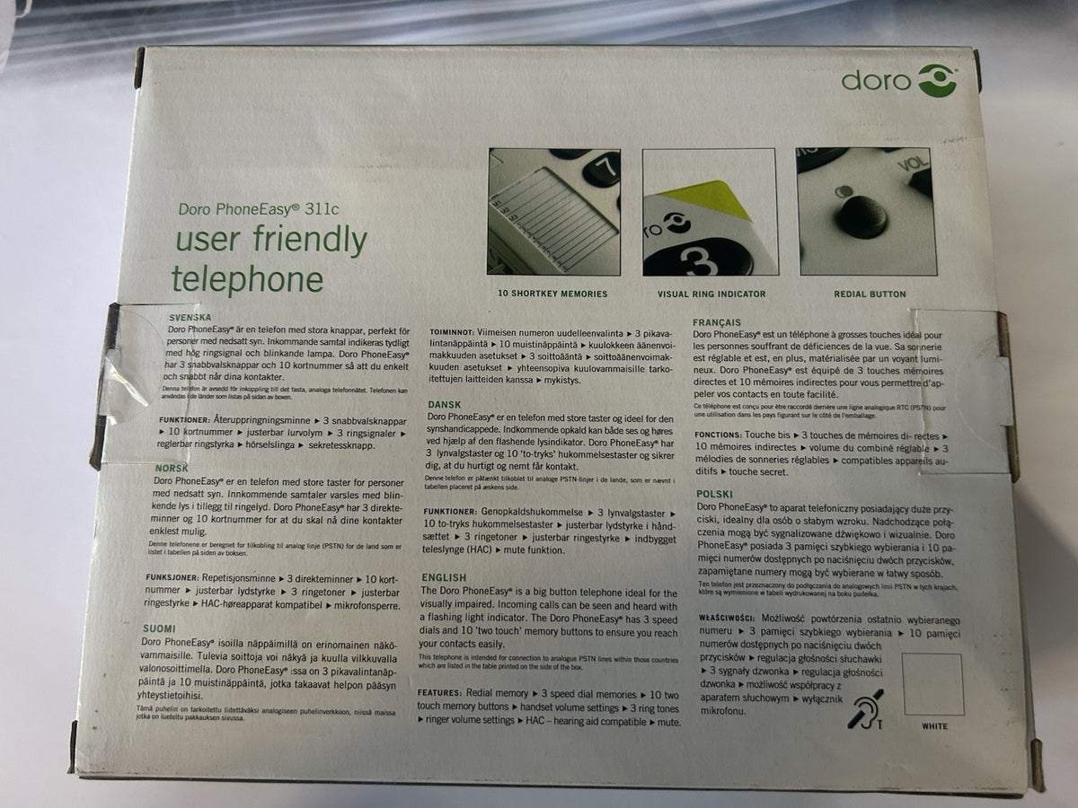 Téléphone Fixe Grosses Touches avec Mémoire Directe Doro PhoneEasy 311C Blanc