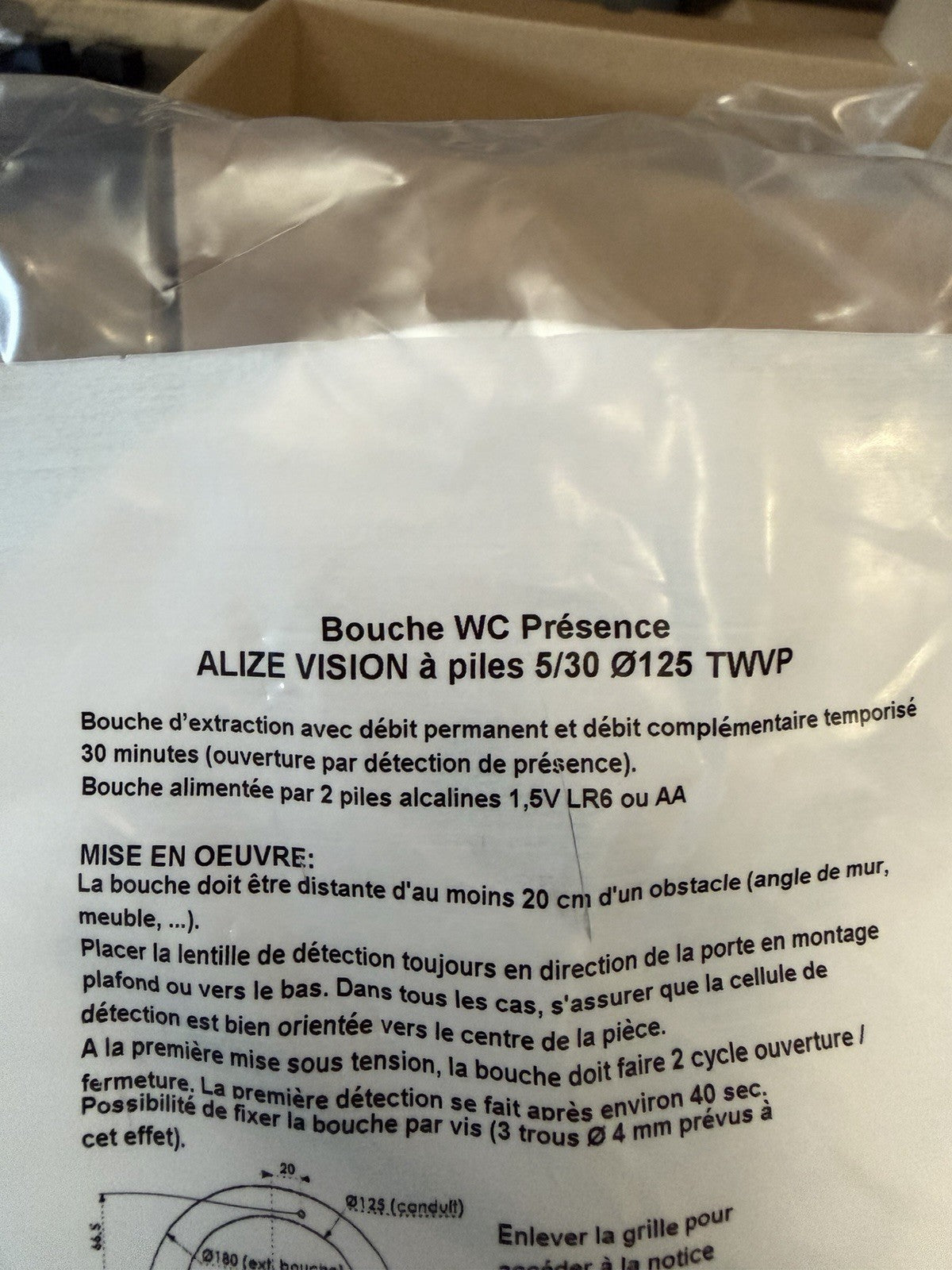 Bouche WC 5/30 m³/h - Détection à piles - ALIZÉ Vision - Anjos