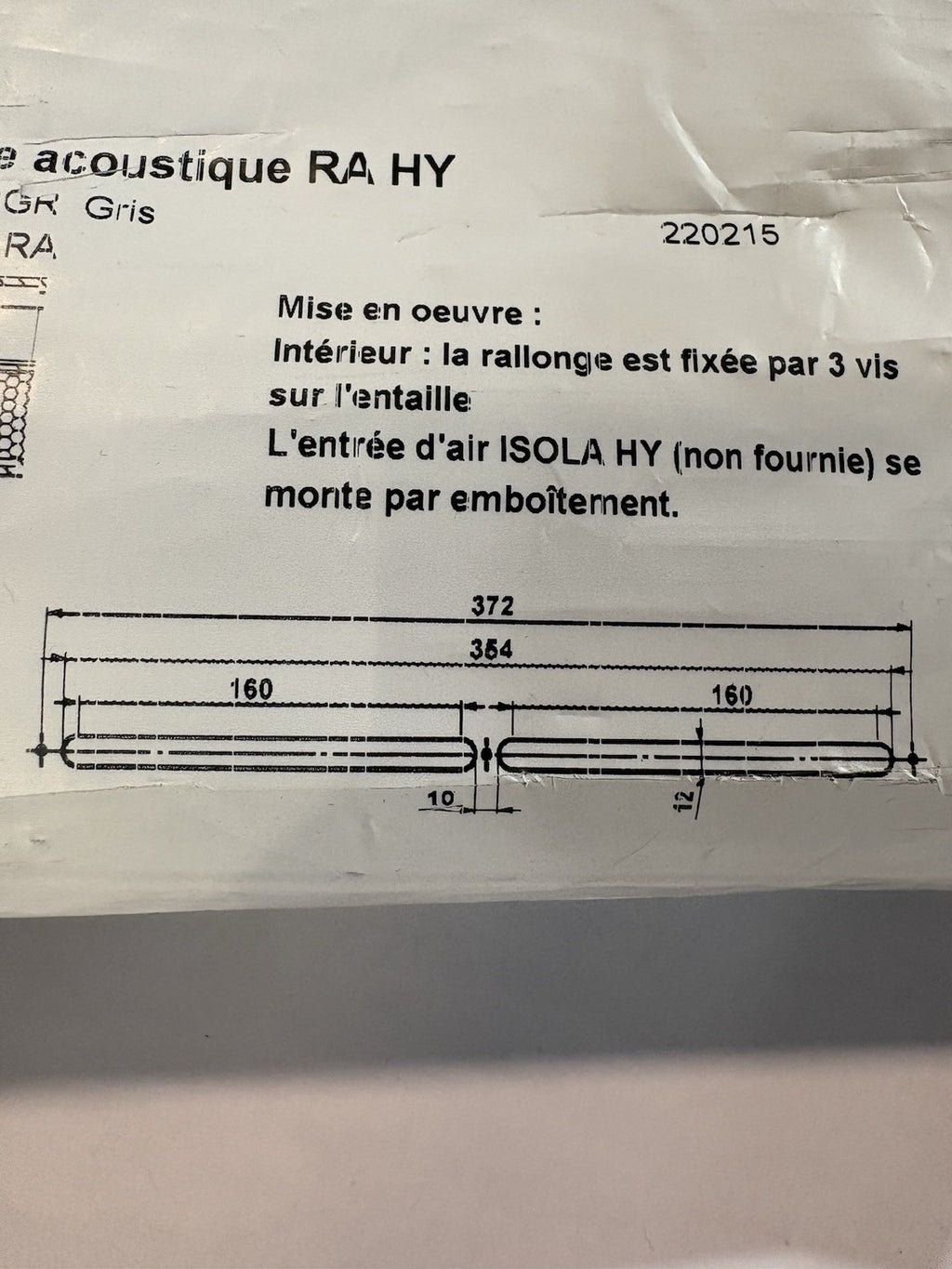Rallonge acoustique RA HY anjos 0698 gris grille ventilation