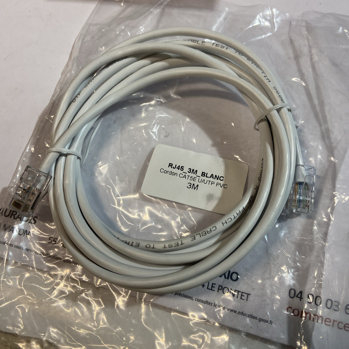 Cable RJ 45 3M Blanc Catégorie 5E