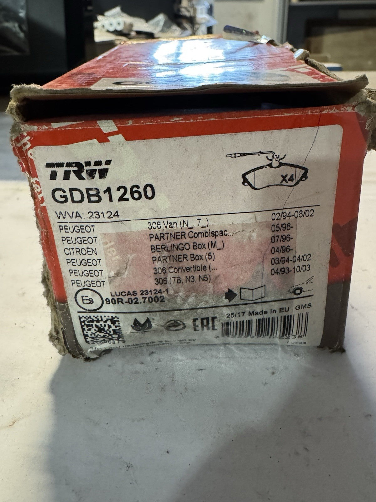 Plaquette De Frein Avant TRW GDB1260 Berlingot, Xsara,Partner, 306