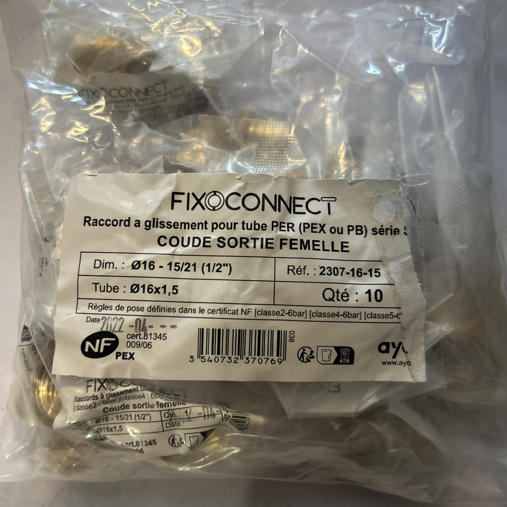 Lot De 10 Coude Femelle Fixe Et Raccord À Glissement PER D16 1 2 SOMATHERM
