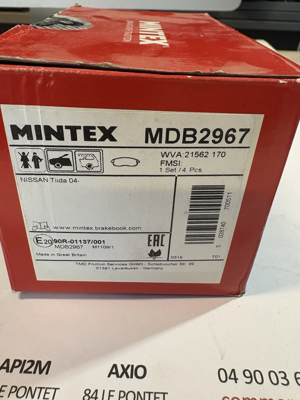 Plaquette De Frein Avant mintex mdb2967 nissan tiida 04