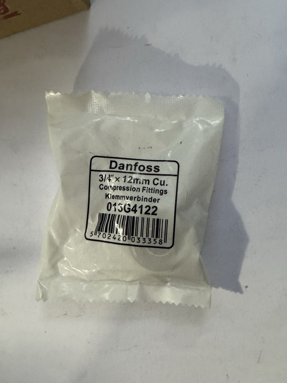 Raccord à compression 3/4 X12 danfoss Ref 013g4122