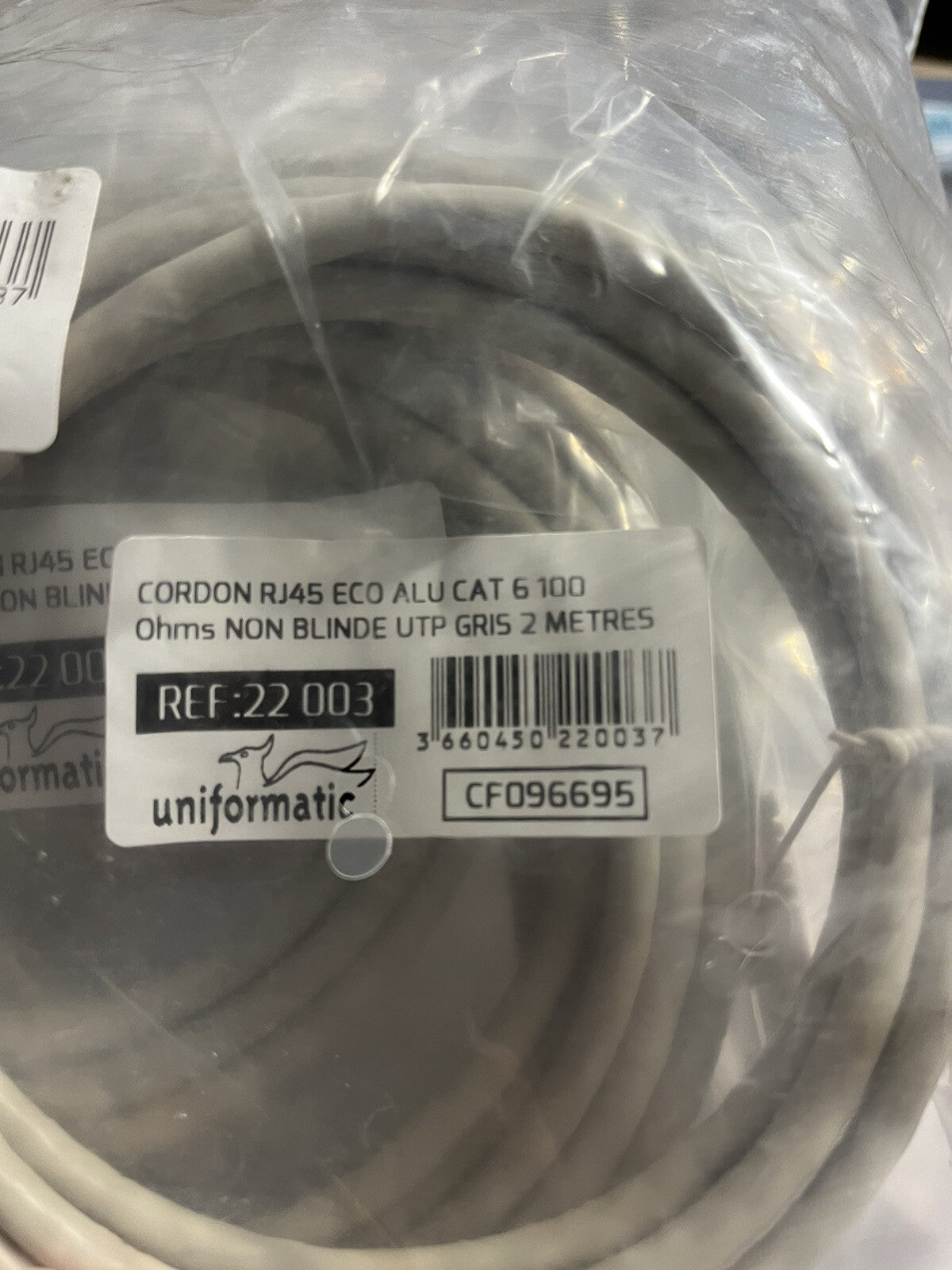 Tecline Cordon patch RJ45 S/FTP CAT 6a Gris - 2m QUANTITE : 10
