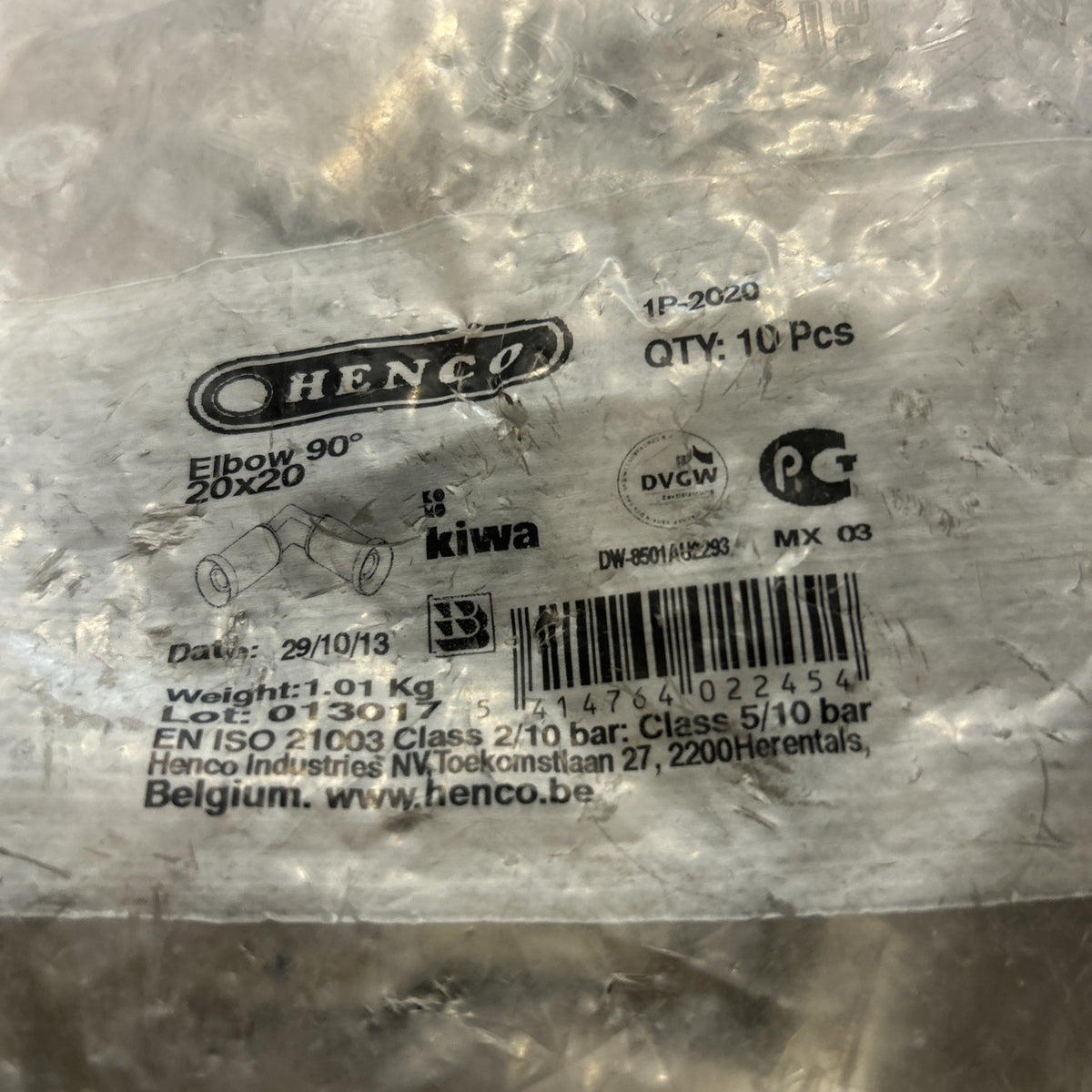 Lot De 10 Coude à sertir Henco pour tube multicouche 20 x 20 mm