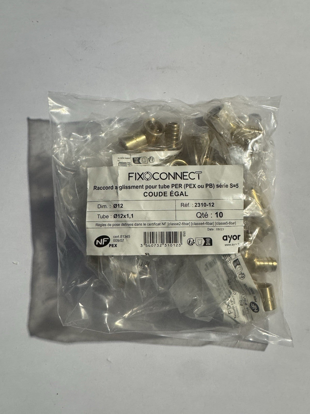 10 Raccord a glissment pour tube PER 12x1,1
