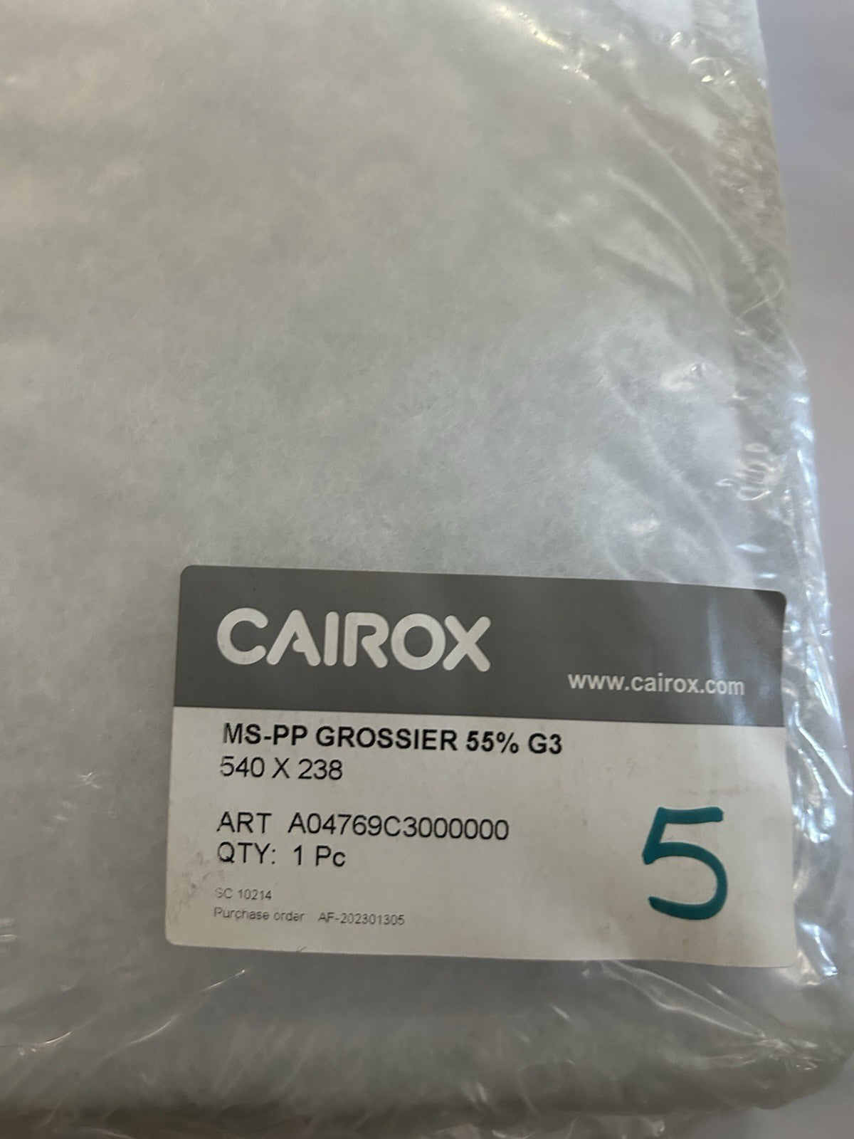 Filtre de ventilation CAIROX MS-PP G3 (540x238) - Neuf