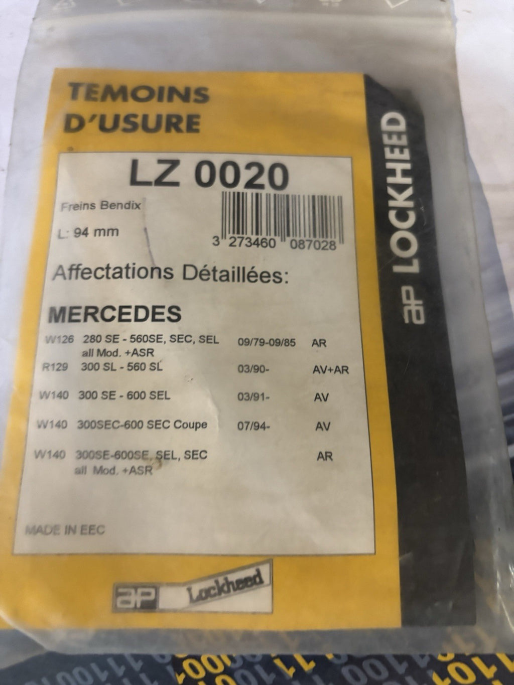 Témoin d'usure de plaquettes AP Lockheed LZ 0020 - Mercedes Neuf