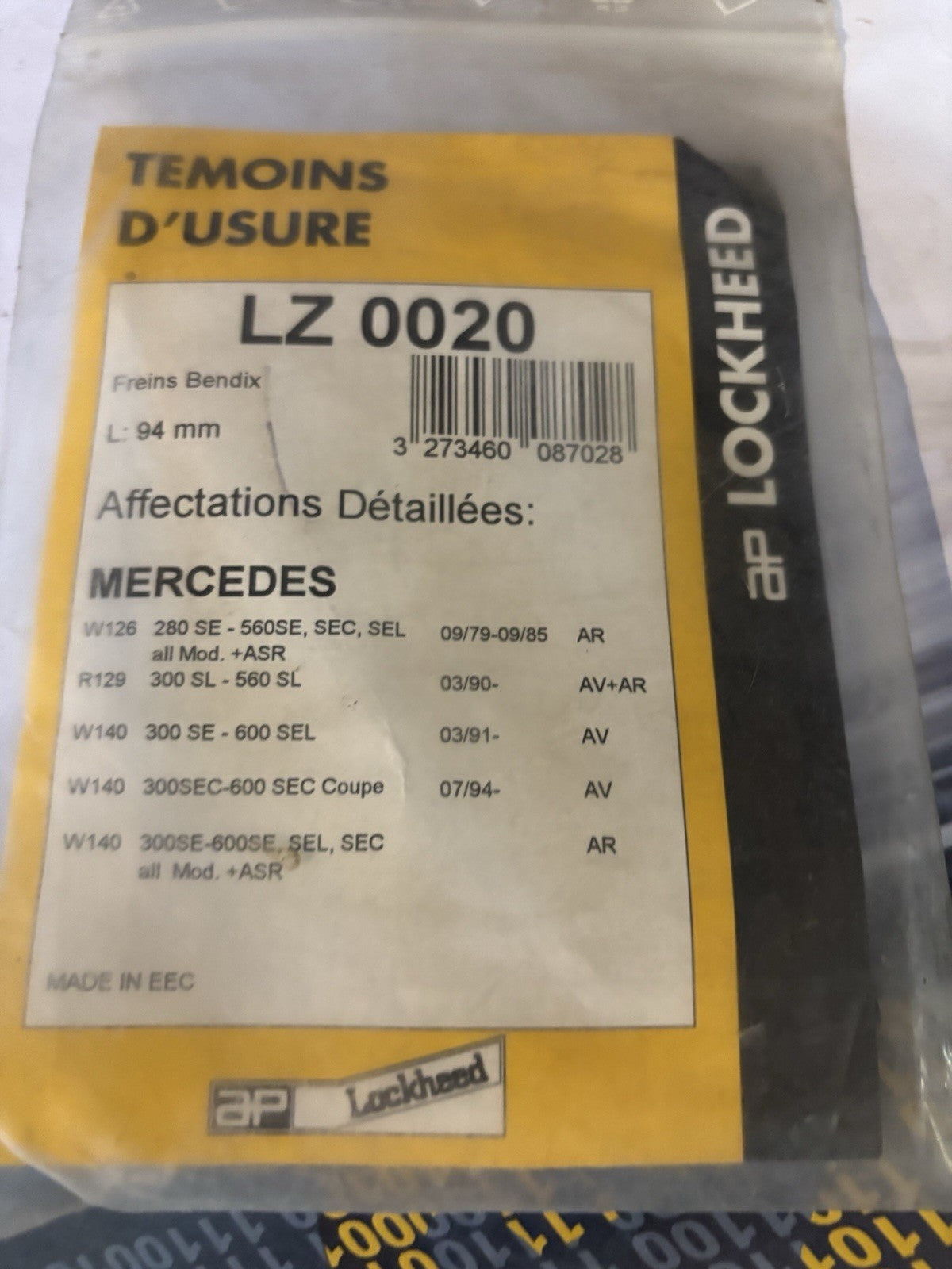 Témoin d'usure de plaquettes AP Lockheed LZ 0020 - Mercedes Neuf