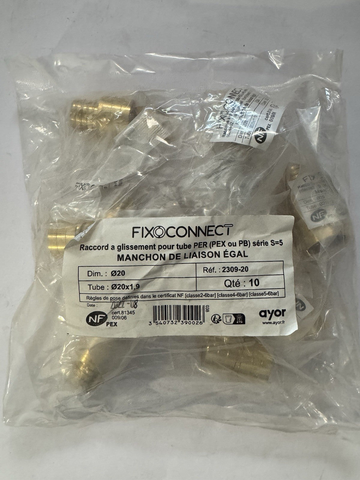 10 MANCHON DE LIAISON ÉGAL 20x1,9 FixoConnect Diam 20