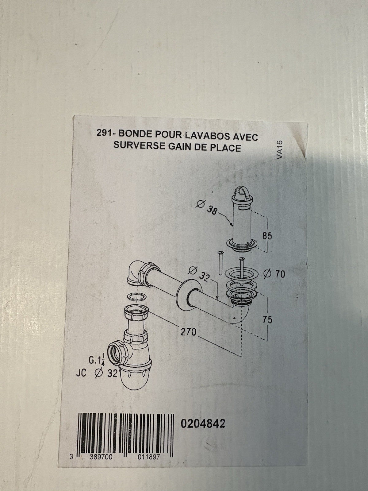 Bonde pour lavabo avec surverse gain de place