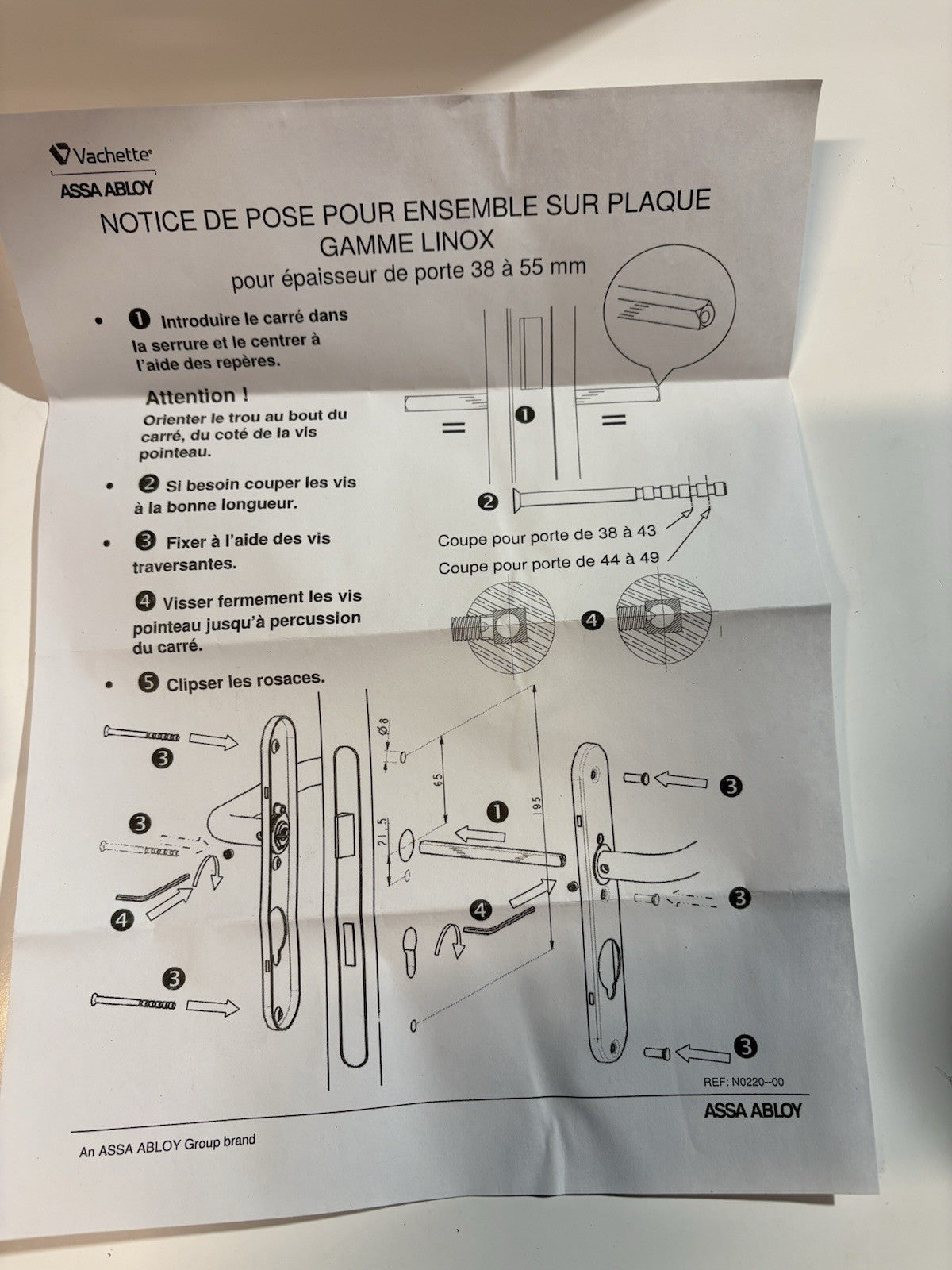 Poignée Sur Plaque Inox Brossé Linox 492 Assa Abloy Avec Trou Pour Clé