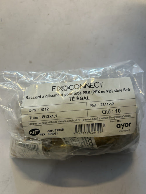 10 Raccord Pour tubes PER, pression max 10 bars, certifié NF