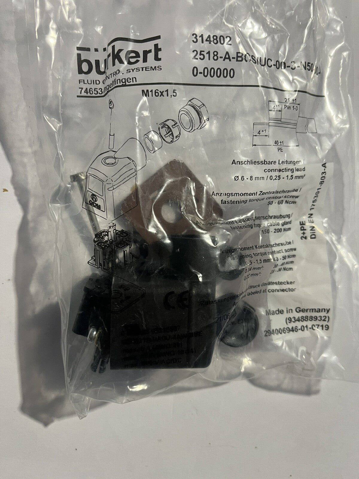 Prise sur câble pour électrovanne Burkert 315346